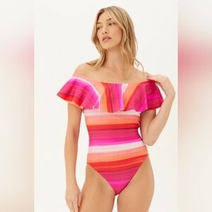 NWT- Trina Turk Off-the-shoulder Solstice Ruffle swim